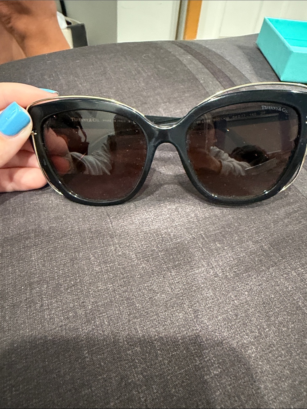 Tiffany & Co. Black Cat-Eye Sunglasses with Gold Accent - Picture 2 of 3